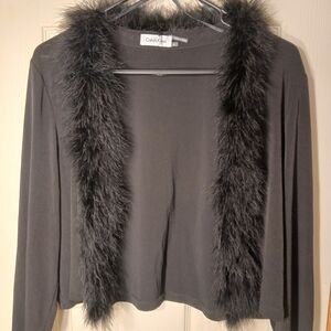 Calvin Klein Black Faux Fur Trim Sweater Size XL